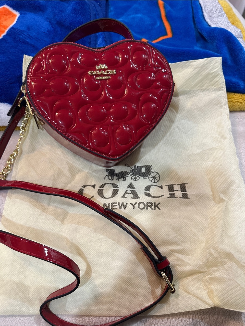 Coach Red Patent Leather Heart Crossbody Bag